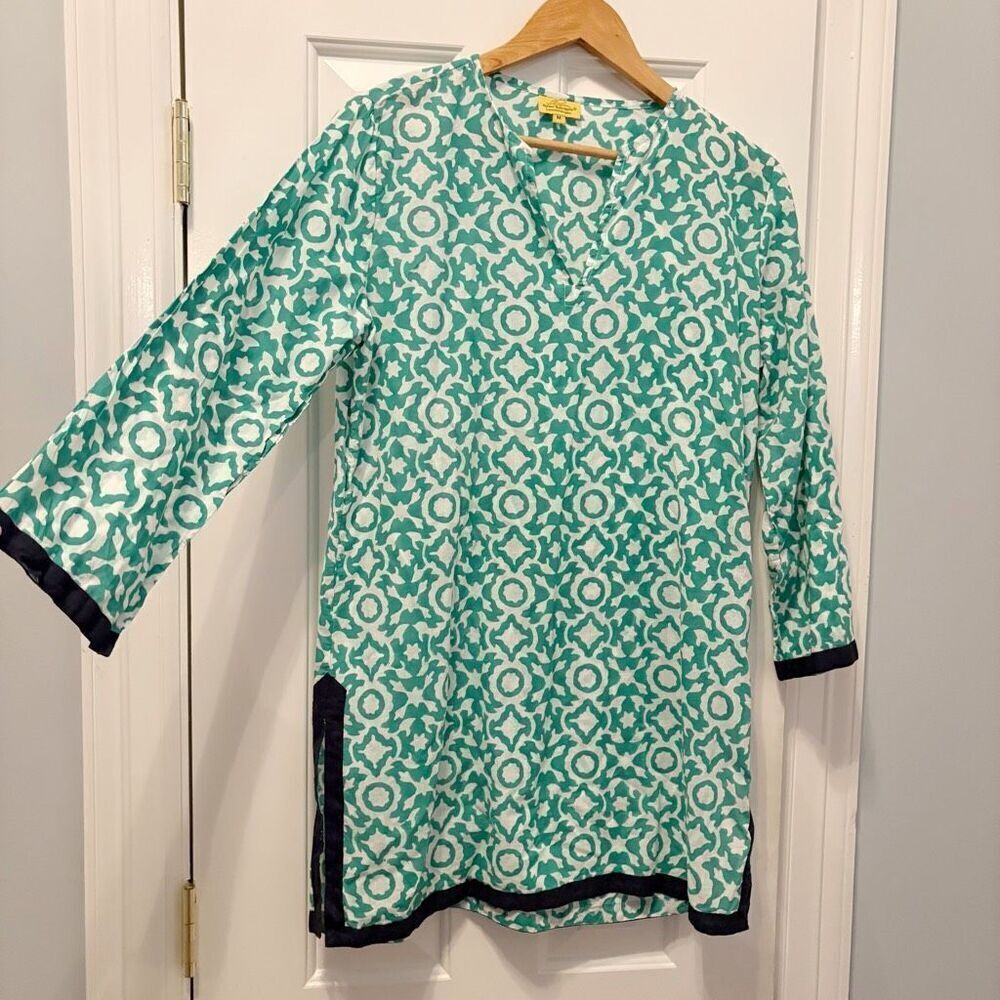 Roberta Roller Rabbit Tunic Shirt Top Green size Medium  100% Cotton